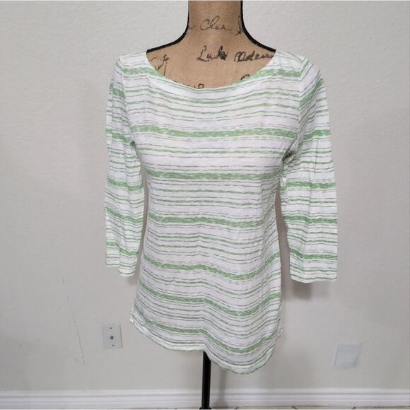 LOFT GREEN and white striped‎ 100% cotton long sleeve tee shirt size small - Picture 1 of 6